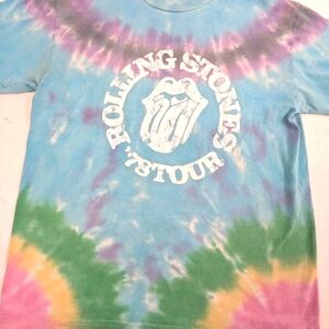 the Rolling Stones Tie Dye '78 Tour Repro T-shirt Blue Purple Yellow Pink Medium